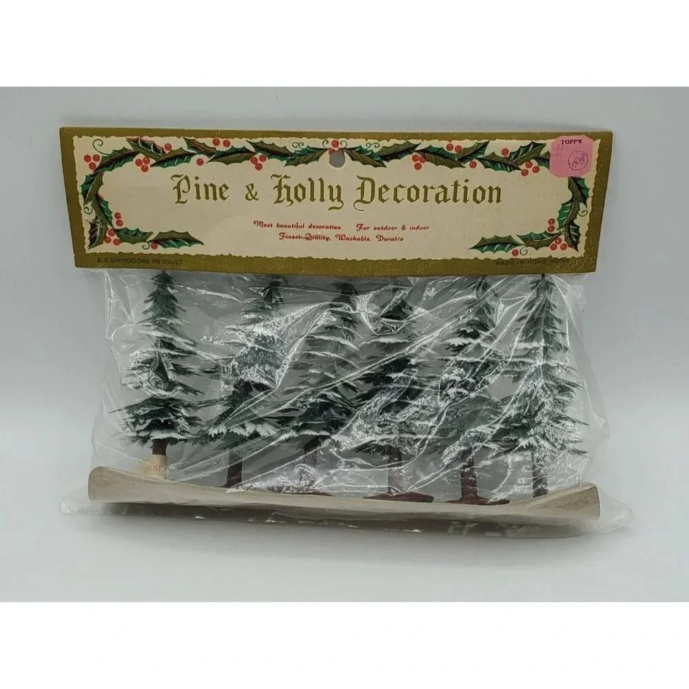 Vintage 6 Plastic Snow Cap Trees Deco by  Pine & Holly Decoration NIP Hong Kong